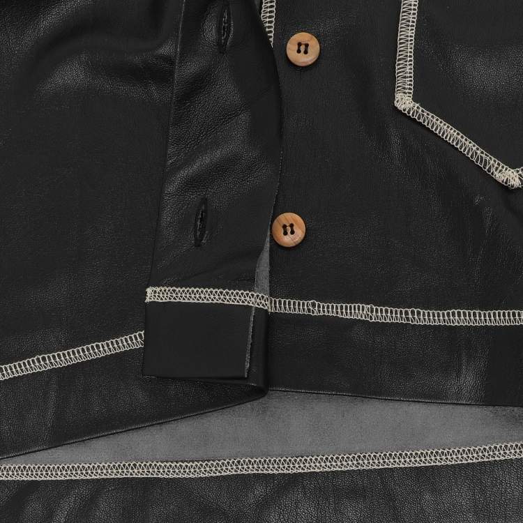 مملوكة مسبقًا Nanushka Black Vegan Leather Cropped Camp Shirt S