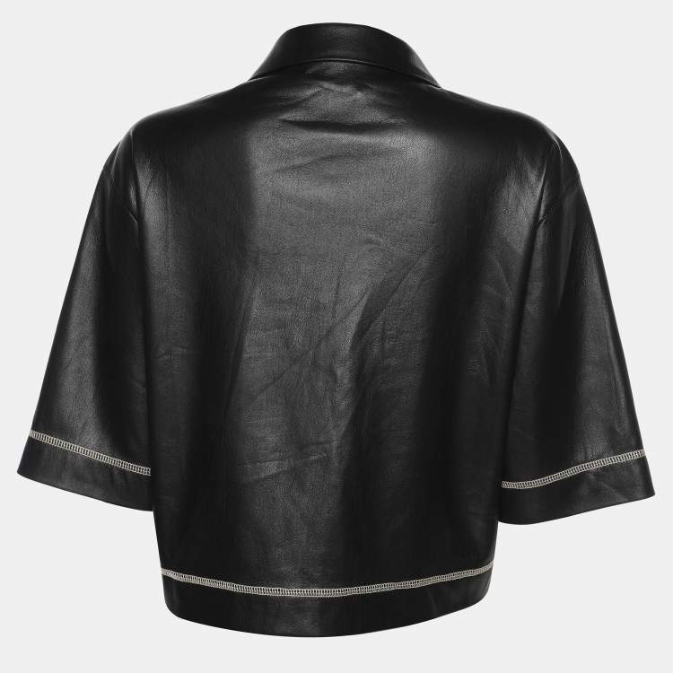 مملوكة مسبقًا Nanushka Black Vegan Leather Cropped Camp Shirt S
