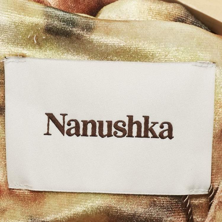 Pre Owned Nanushka Orange Hazy Floral Print Stretch Velvet Shirt L