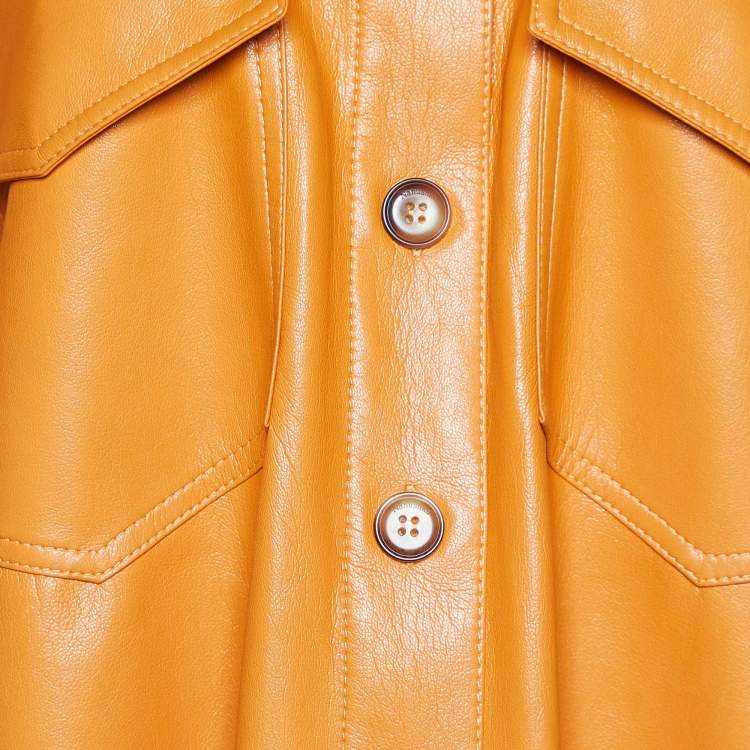 Pre Owned Nanushka Orange Faux Leather Short Sleeve Shirt XS
