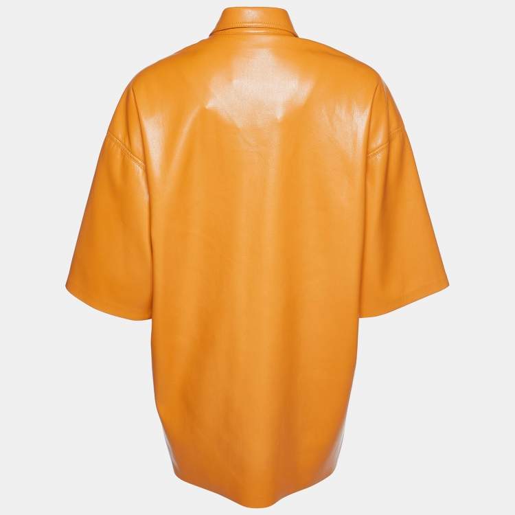 Pre Owned Nanushka Orange Faux Leather Short Sleeve Shirt XS