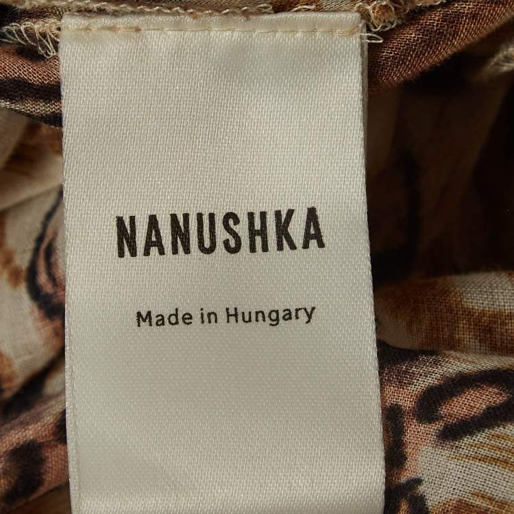 Pre Owned Nanushka Brown Printed Cotton V Neck Maxi Dress M