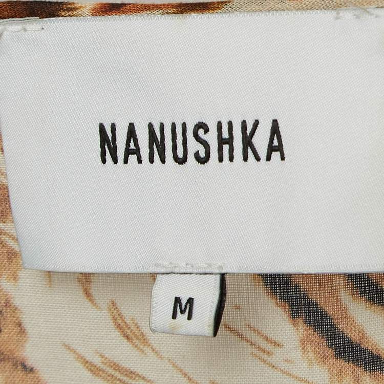 Pre Owned Nanushka Brown Printed Cotton V Neck Maxi Dress M