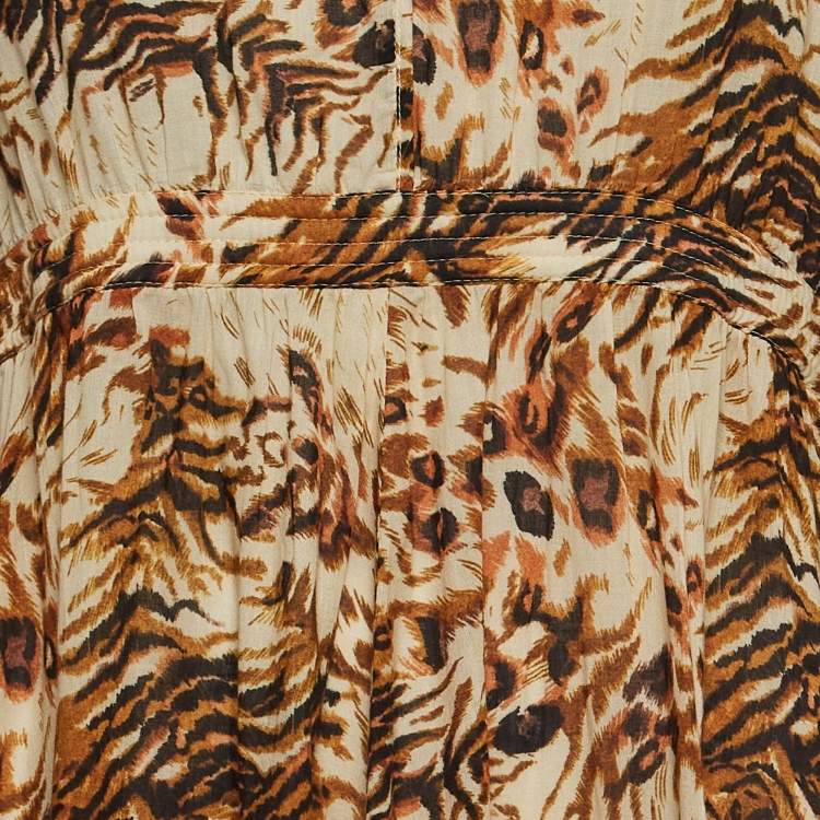 Pre Owned Nanushka Brown Printed Cotton V Neck Maxi Dress M