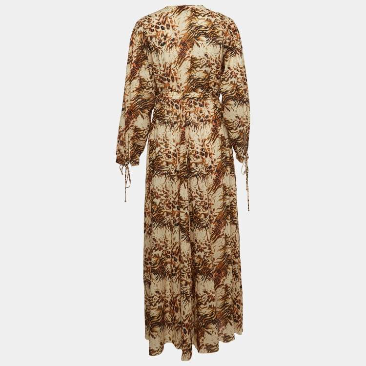 Pre Owned Nanushka Brown Printed Cotton V Neck Maxi Dress M