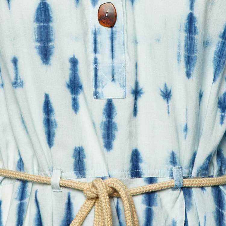 Pre Owned Nanushka Blue Tie-Dye Print  Cotton Belted Long Dress XS