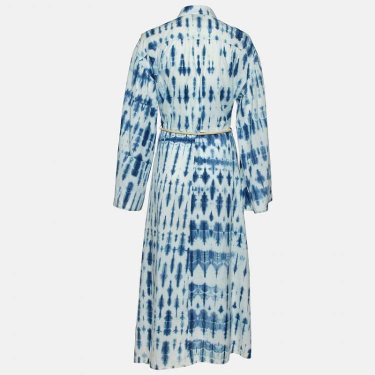 Pre Owned Nanushka Blue Tie-Dye Print  Cotton Belted Long Dress XS