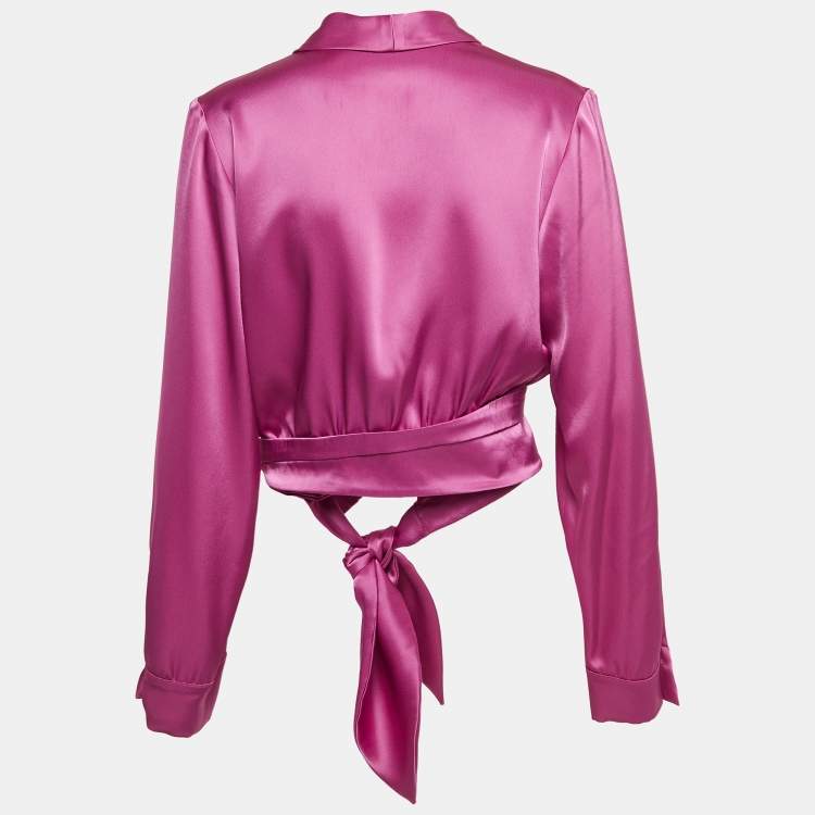مملوكة مسبقًا Nanushka Pink Salome Satin Wrap Top M