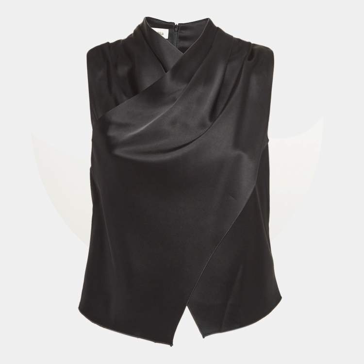 Pre Owned Nanushka Black Satin Draped Sleeveless Top M