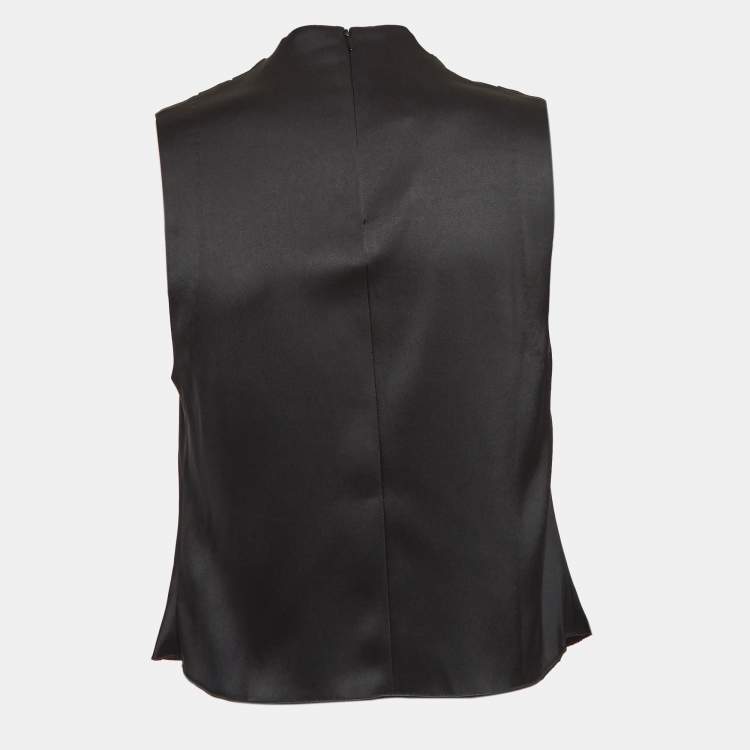 Pre Owned Nanushka Black Satin Draped Sleeveless Top M