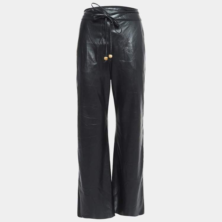 Pre Owned Nanushka Black Faux Leather Tie-Up Waist Trousers S