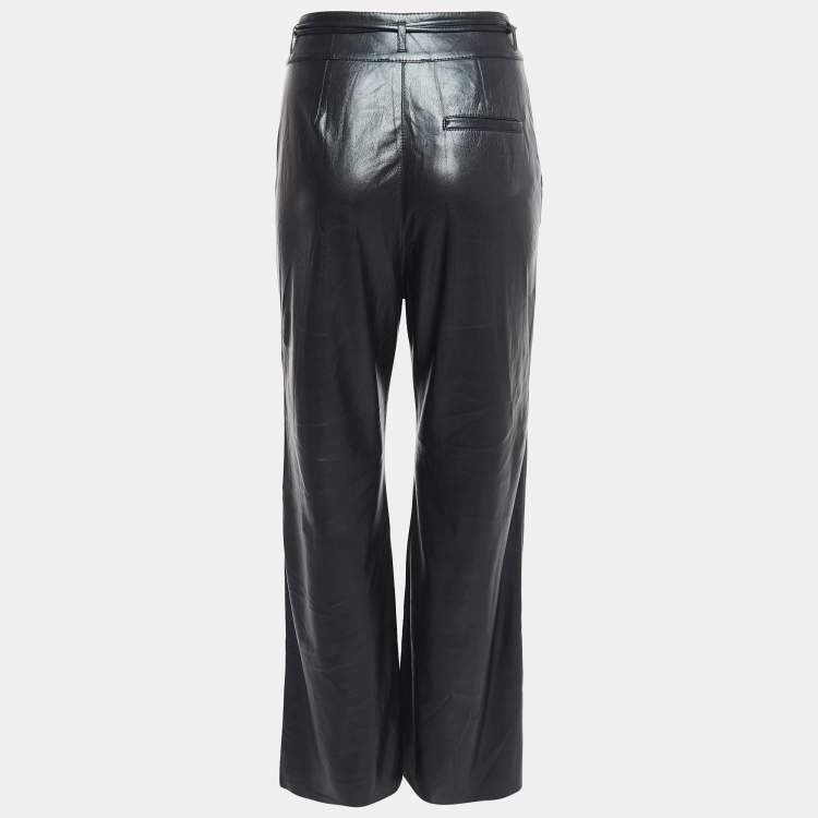 Pre Owned Nanushka Black Faux Leather Tie-Up Waist Trousers S