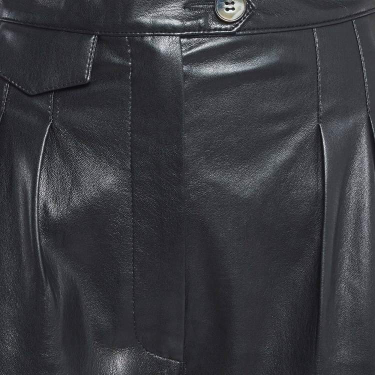 Pre Owned Nanushka Black Faux Leather Pleated Trousers S
