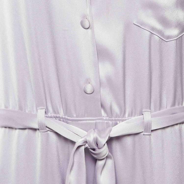 مملوكة مسبقًا Nanushka Light Purple Satin Belted Yuma Jumpsuit L