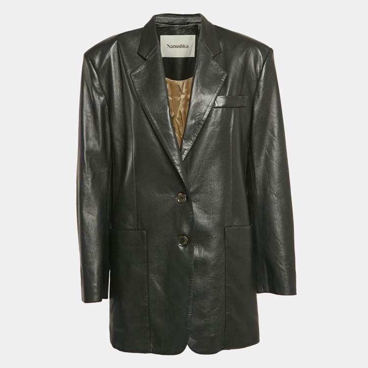 مملوكة مسبقًا Nanushka Black Faux Leather Buttoned Jacket S