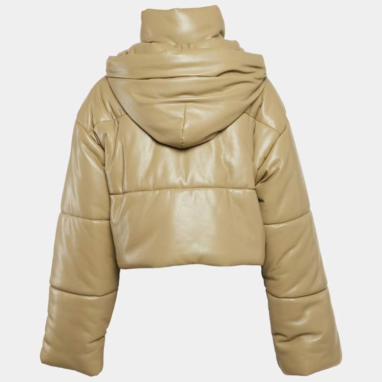 Pre Owned Nanushka Beige Faux Leather Aveline Crop Puffer Jacket L