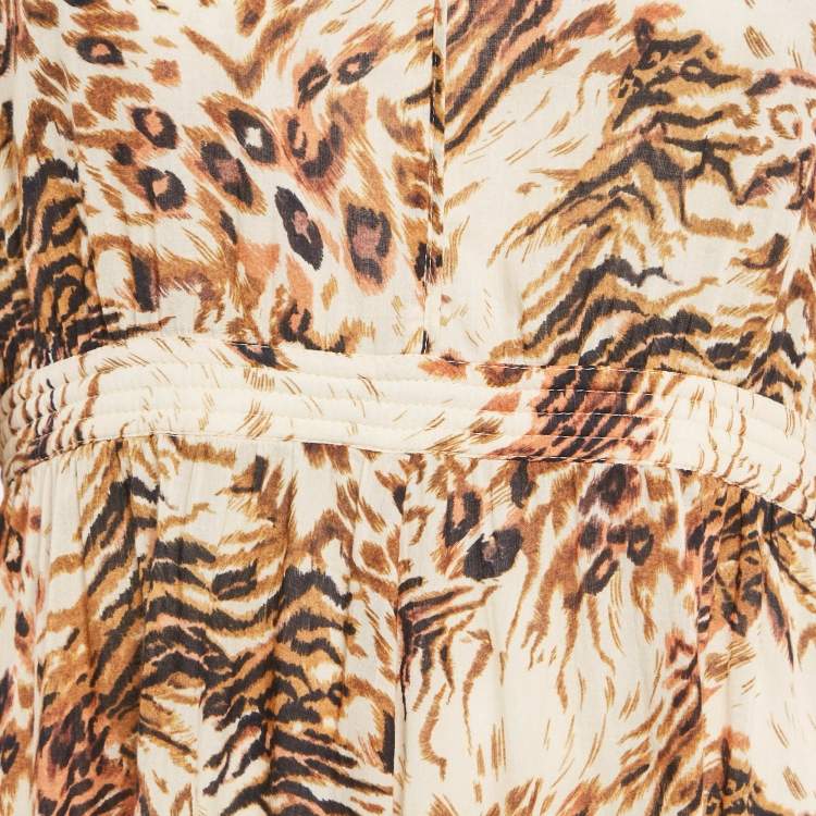 Pre Owned Nanushka Brown Animal Print Cotton V-Neck Maxi Dress L
