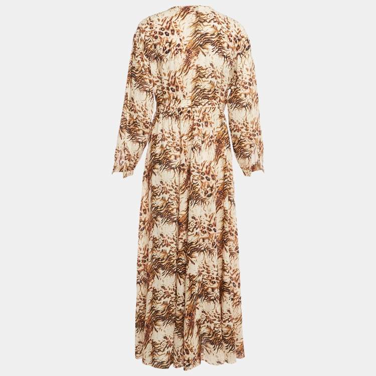 Pre Owned Nanushka Brown Animal Print Cotton V-Neck Maxi Dress L