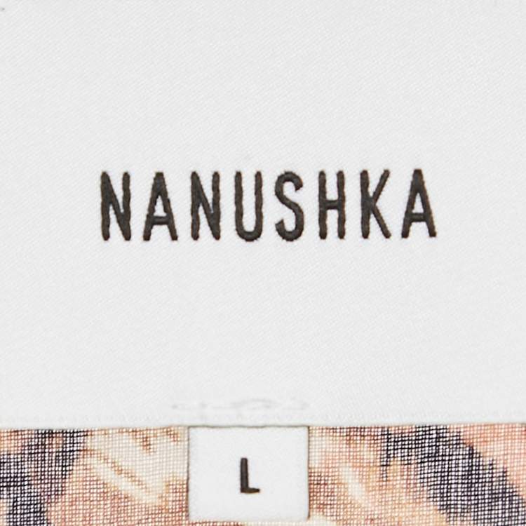 Pre Owned Nanushka Brown Animal Print Cotton V-Neck Maxi Dress L