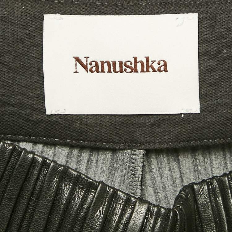 Pre Owned Nanushka Black Pleated Faux Leather Wide Leg Trousers L