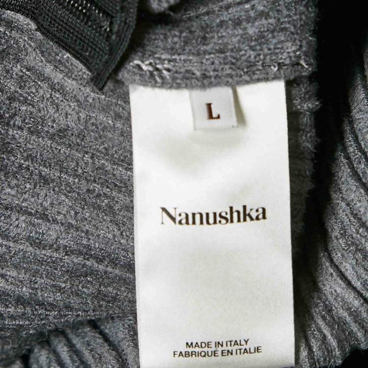 Pre Owned Nanushka Black Pleated Faux Leather Wide Leg Trousers L