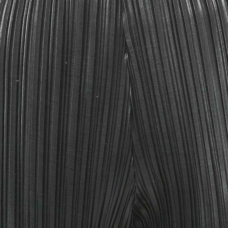 Pre Owned Nanushka Black Pleated Faux Leather Wide Leg Trousers L