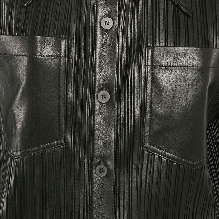 مملوكة مسبقًا Nanushka Black Faux Leather Fitted Midi Shirt Dress XL