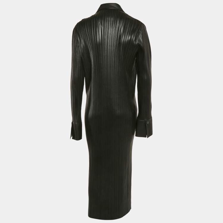 مملوكة مسبقًا Nanushka Black Faux Leather Fitted Midi Shirt Dress XL