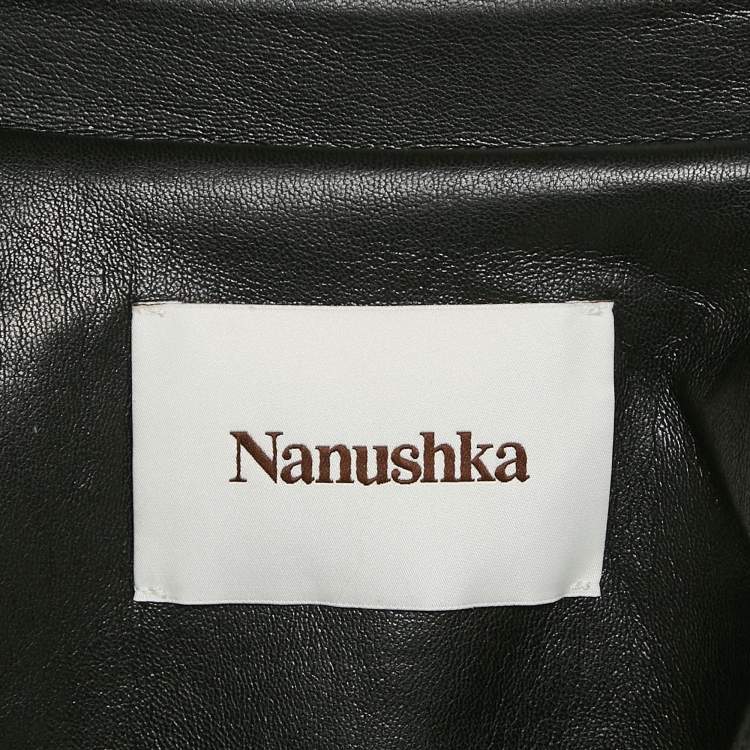 مملوكة مسبقًا Nanushka Black Faux Leather Fitted Midi Shirt Dress XL