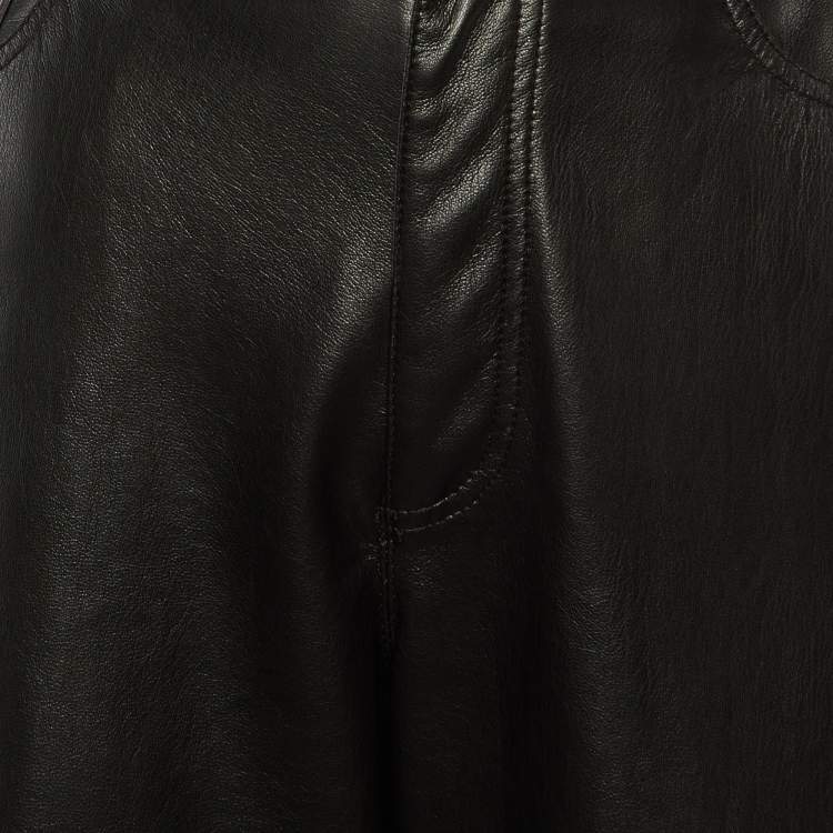 Pre Owned Nanushka Black Faux Leather Wide Leg Capri Pants L