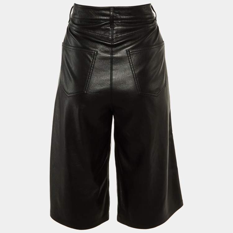 Pre Owned Nanushka Black Faux Leather Wide Leg Capri Pants L
