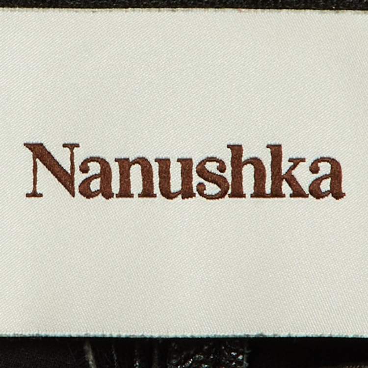 Pre Owned Nanushka Black Faux Leather Wide Leg Capri Pants L