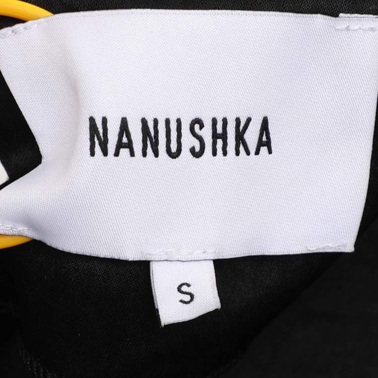 Pre Owned Nanushka Black Satin Twisted Neck Dress S
