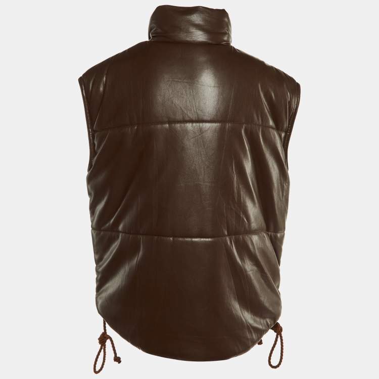 مملوكة مسبقًا Nanushka Dark Brown Quilted Faux Leather Vest Jacket M