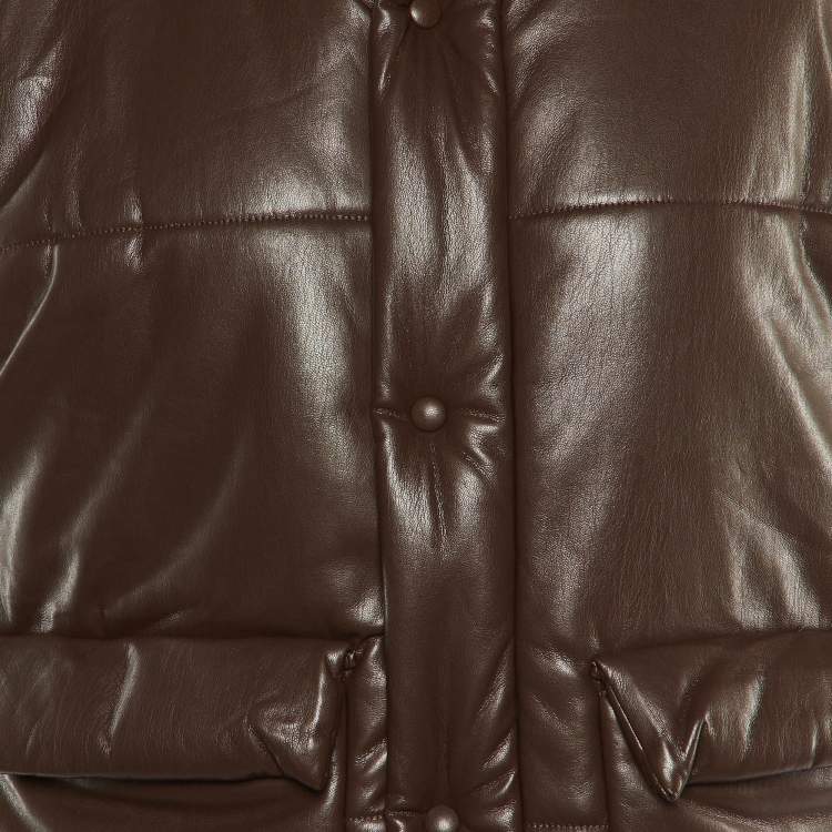 مملوكة مسبقًا Nanushka Dark Brown Quilted Faux Leather Vest Jacket M