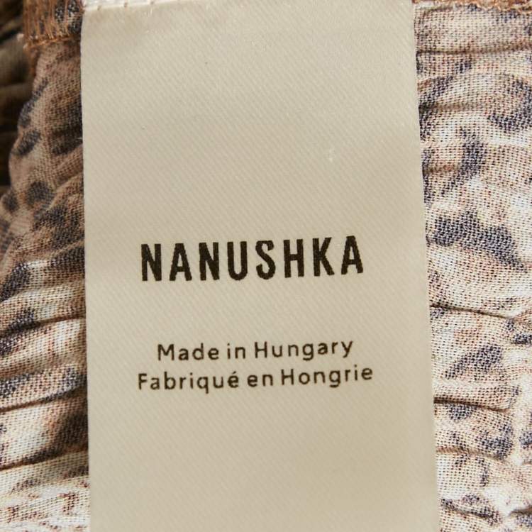 Pre Owned Nanushka Beige Snakeskin Print Crepe Alena Top S