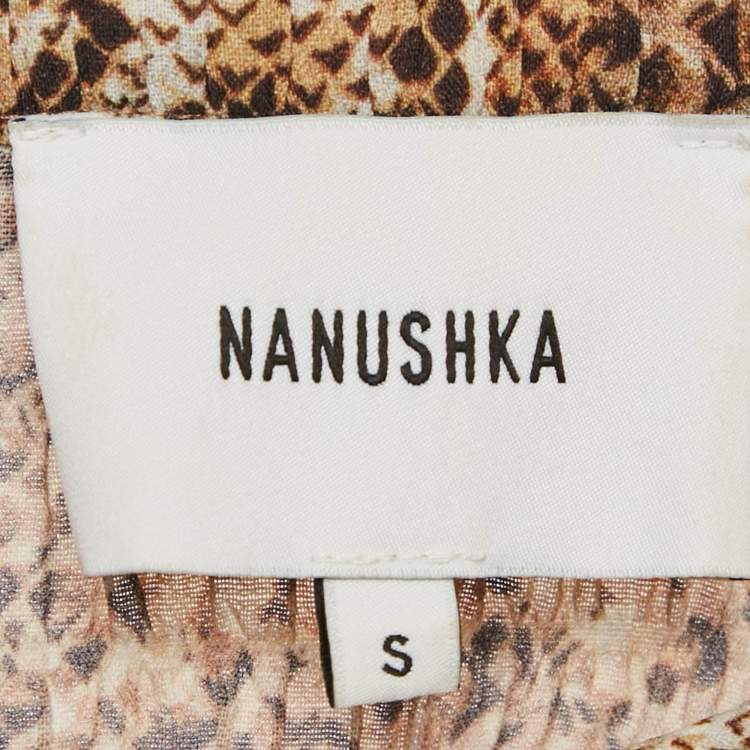 Pre Owned Nanushka Beige Snakeskin Print Crepe Alena Top S