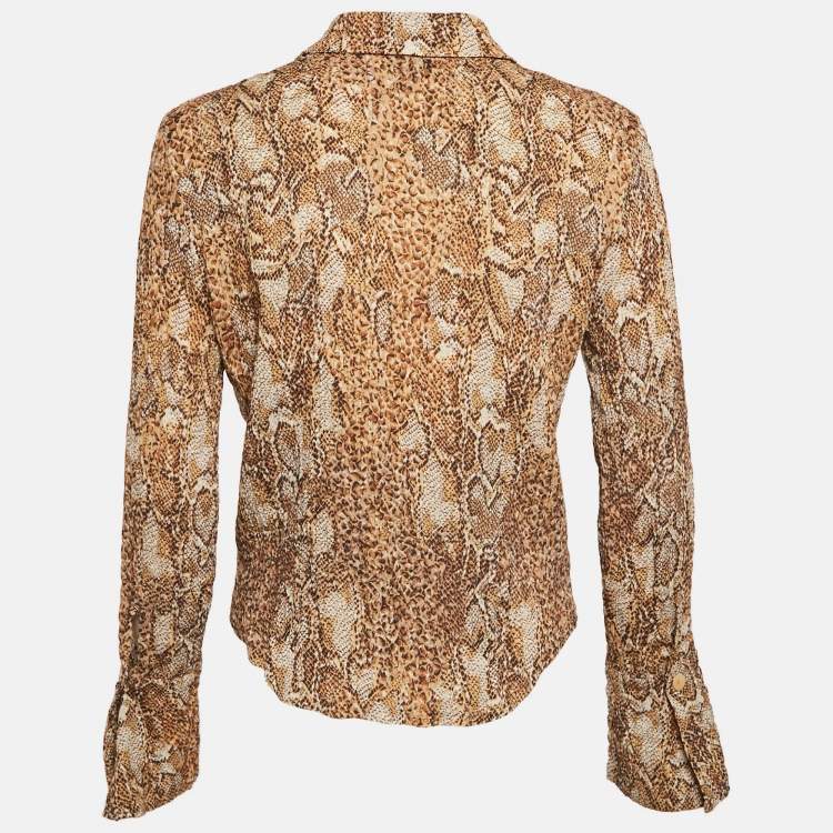 Pre Owned Nanushka Beige Snakeskin Print Crepe Alena Top S