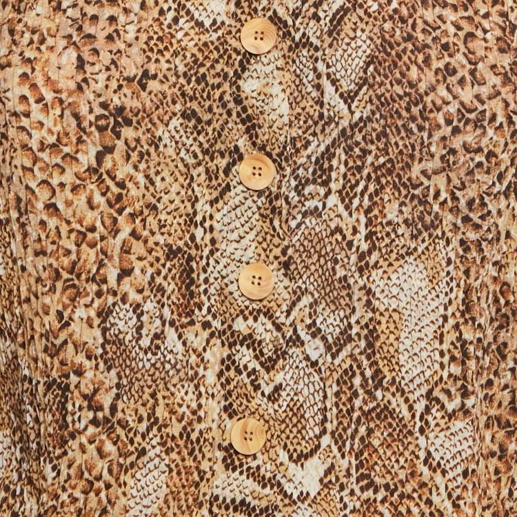 Pre Owned Nanushka Beige Snakeskin Print Crepe Alena Top S