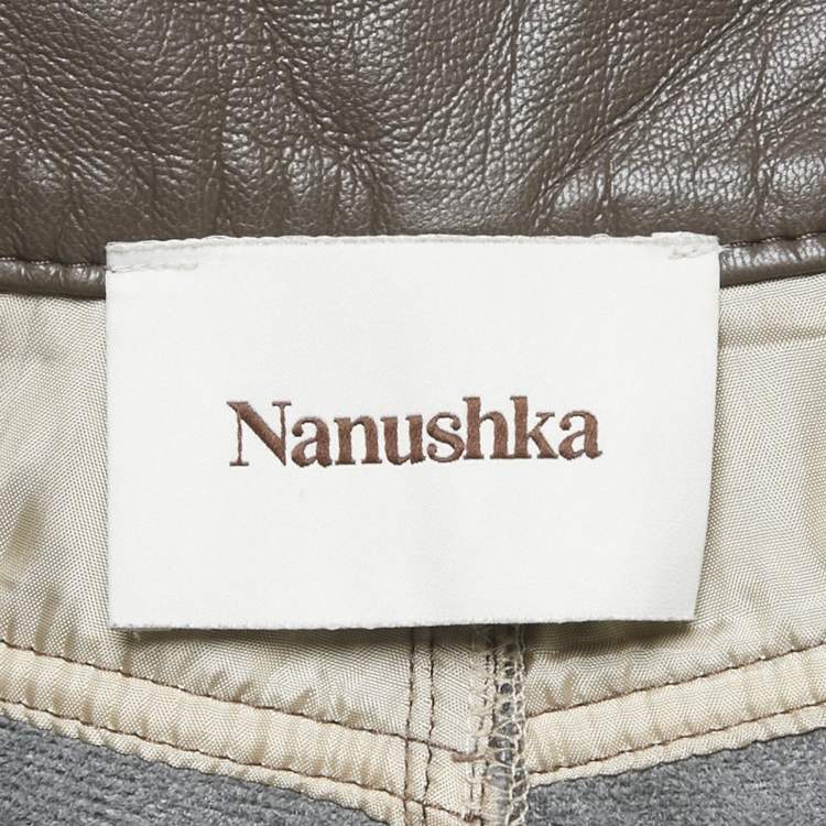 Pre Owned Nanushka Brown Faux Leather Wide Leg Trousers XL