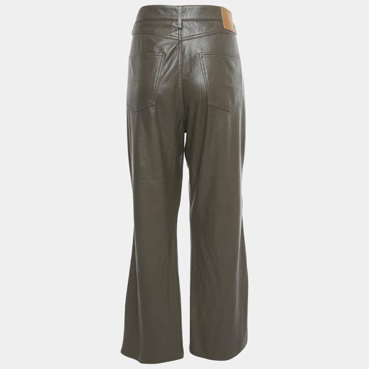 Pre Owned Nanushka Brown Faux Leather Wide Leg Trousers XL