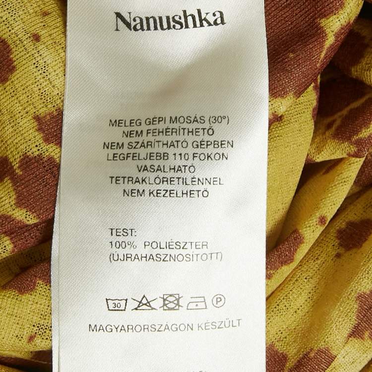 Pre Owned Nanushka Yellow /Brown Printed Mesh Jersey Adle Mini Dress M 