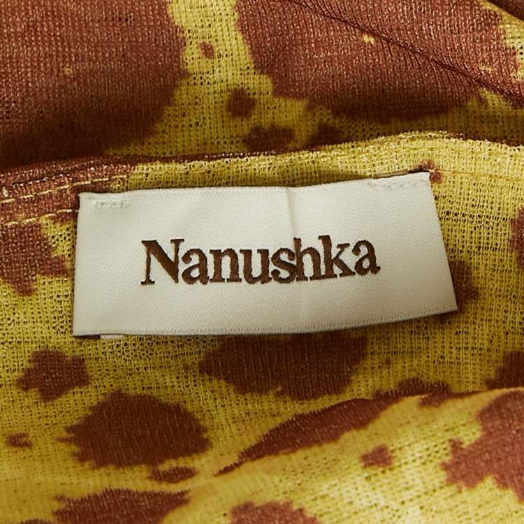 Pre Owned Nanushka Yellow /Brown Printed Mesh Jersey Adle Mini Dress M 