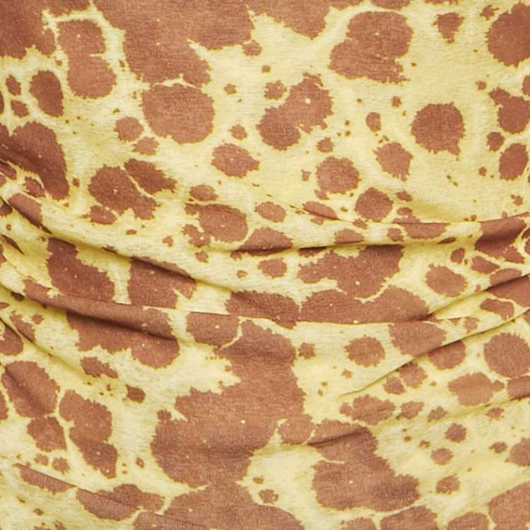 Pre Owned Nanushka Yellow /Brown Printed Mesh Jersey Adle Mini Dress M 