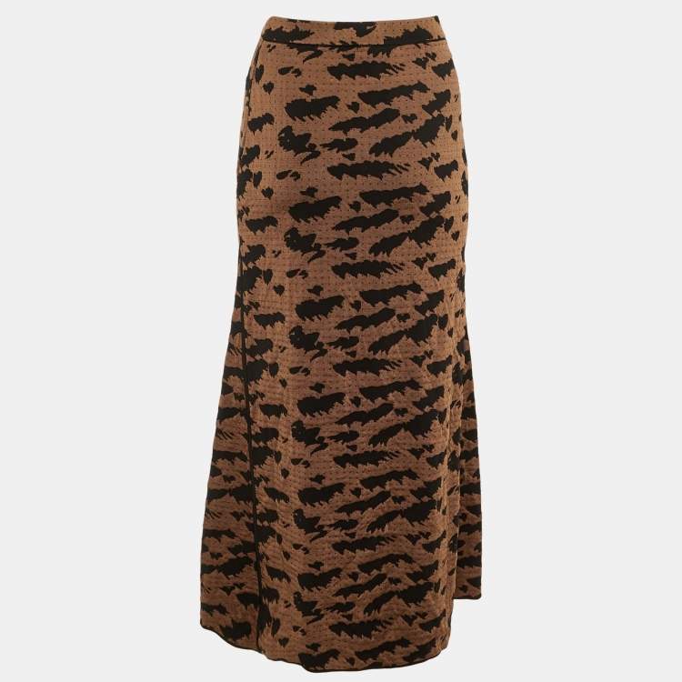 Pre Owned Nanushka Brown /Black Patterned Knit Maxi Skirt S