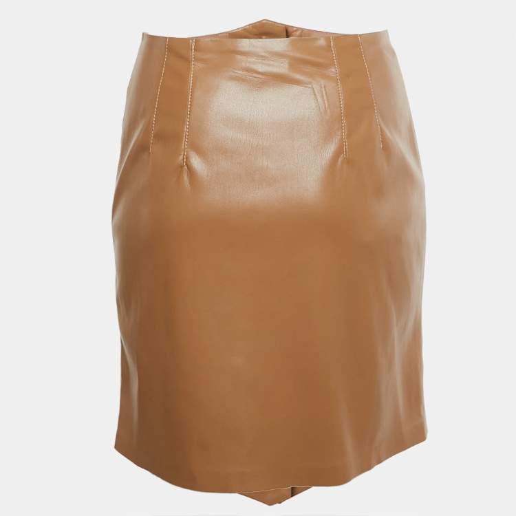 Pre Owned Nanushka Beige Faux Leather Mini Skirt S