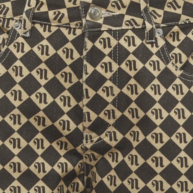 مملوكة مسبقًا Nanushka Black /Beige Monogram Denim Basma Jeans S Waist 27"