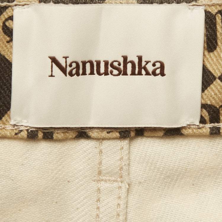 مملوكة مسبقًا Nanushka Black /Beige Monogram Denim Basma Jeans S Waist 27"