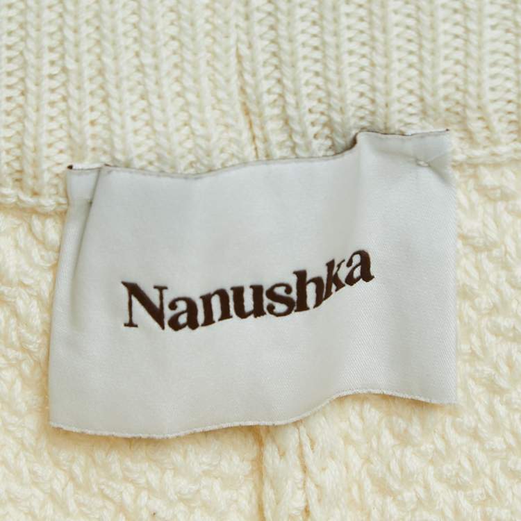 مملوكة مسبقًا Nanushka Cream Cotton Crochet Knit Drawstring Shorts M