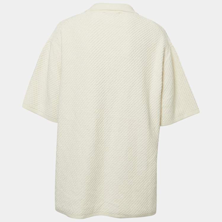 Pre Owned Nanushka Off White Crochet Knit Polo T-Shirt M